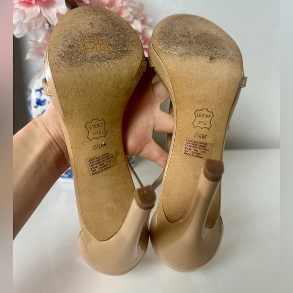 Tory Burch Shelley Nude Patent Leather Platform Heel Strappy Sandal